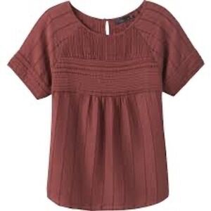Prana Rust Brown Pintuck Pinoit Top Organic Cotton Large